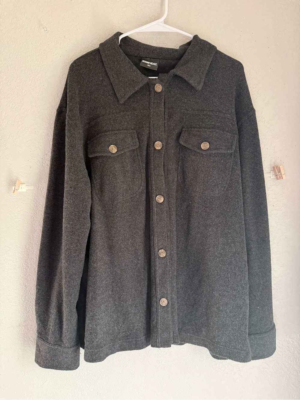 32 Degrees Heat Men's Dark Gray Fleece Button-Down Shirt Jacket XXL